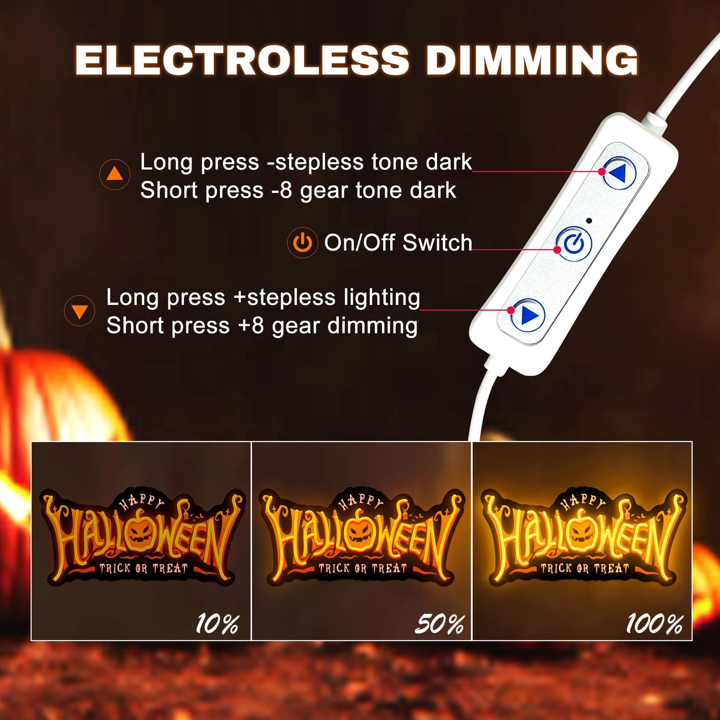 SELICOR Halloween Pumpkin Neon Sign, USB Powered Acrylic Light, 16.5inx8in, Orange