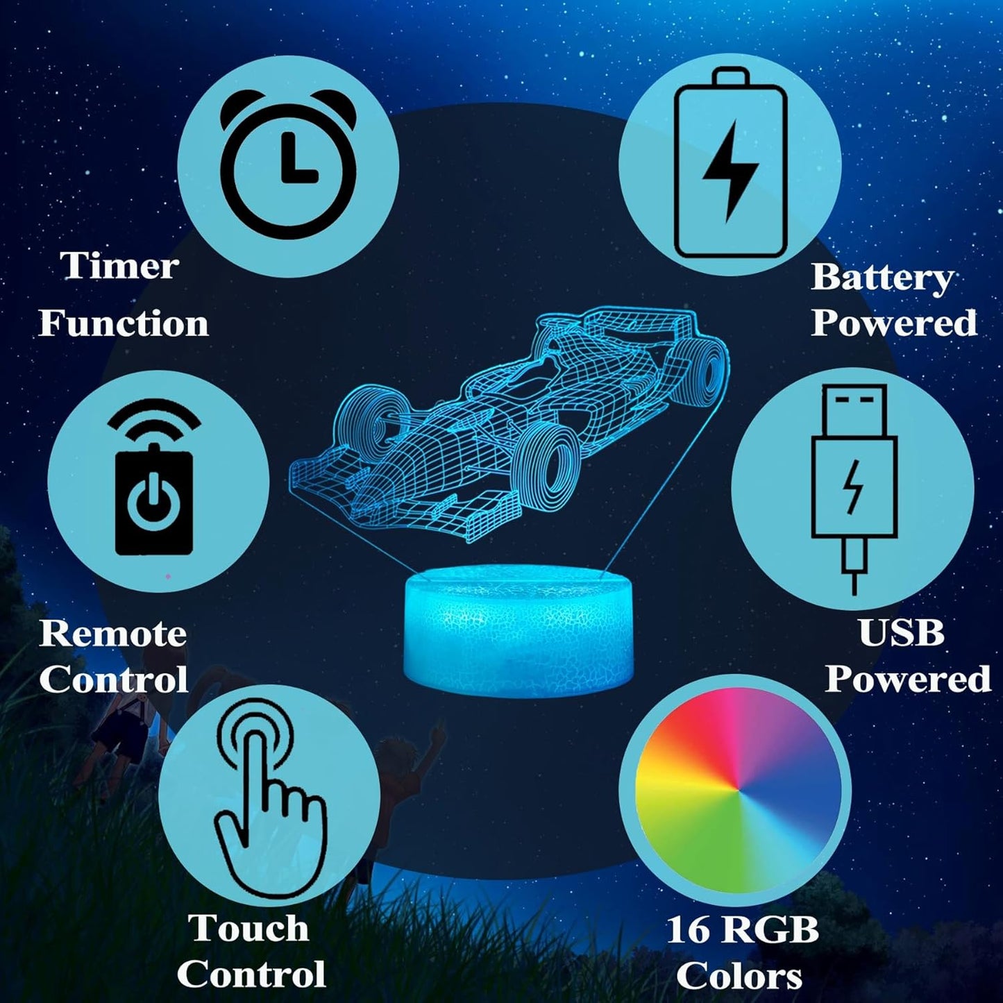 F1 Car Gifts for Boy, Formula One Night Light with Remote Control, 16 Colors Changing, RGB Flashing Mode and Dimmable, Sport Race Car Gifts for Boys Christmas Decor