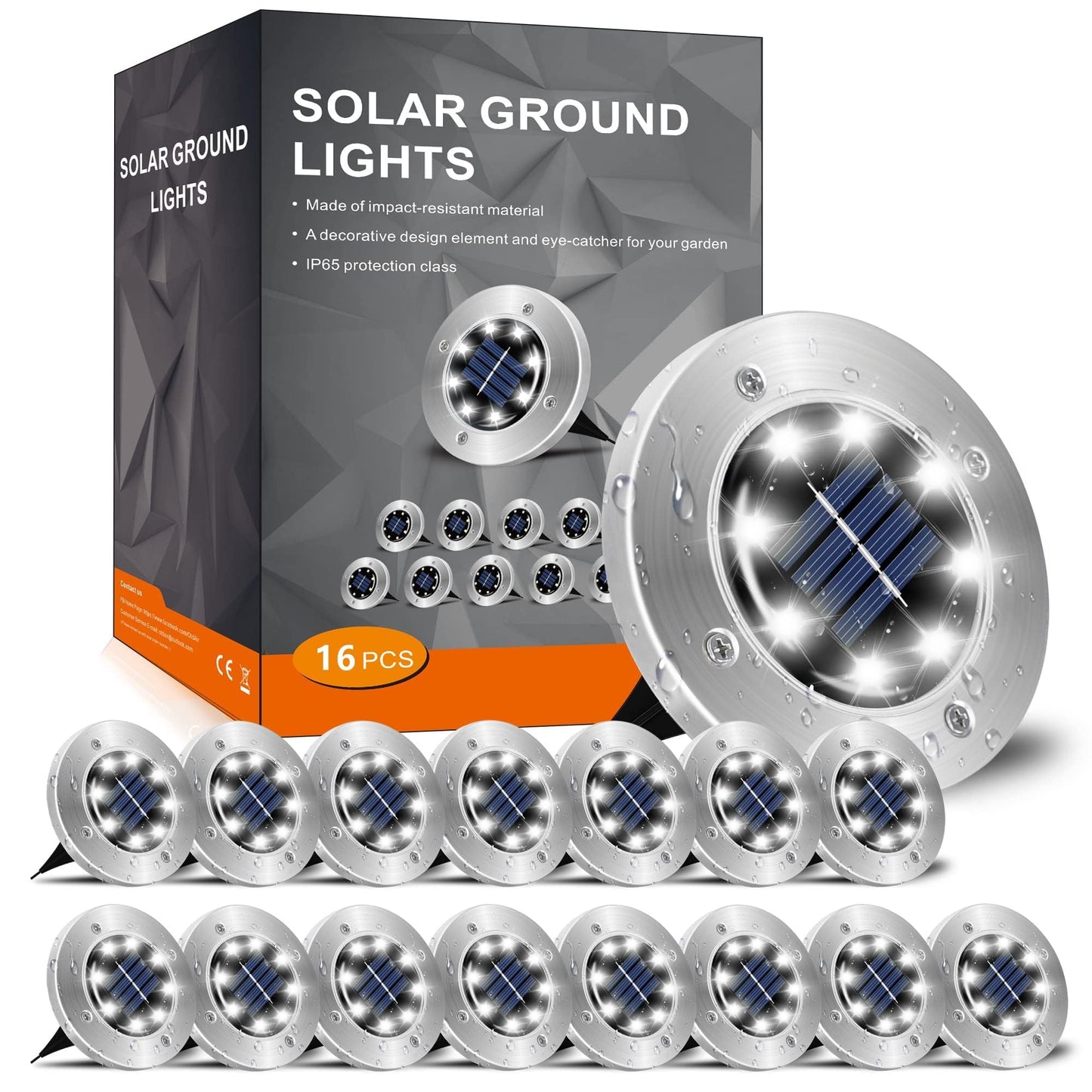 INCX Solar Lights Outdoor Waterproof 16 Pack Stainless Steel Cold White DMDCOLD16 for Garden Pathway Yard Deck Driveway