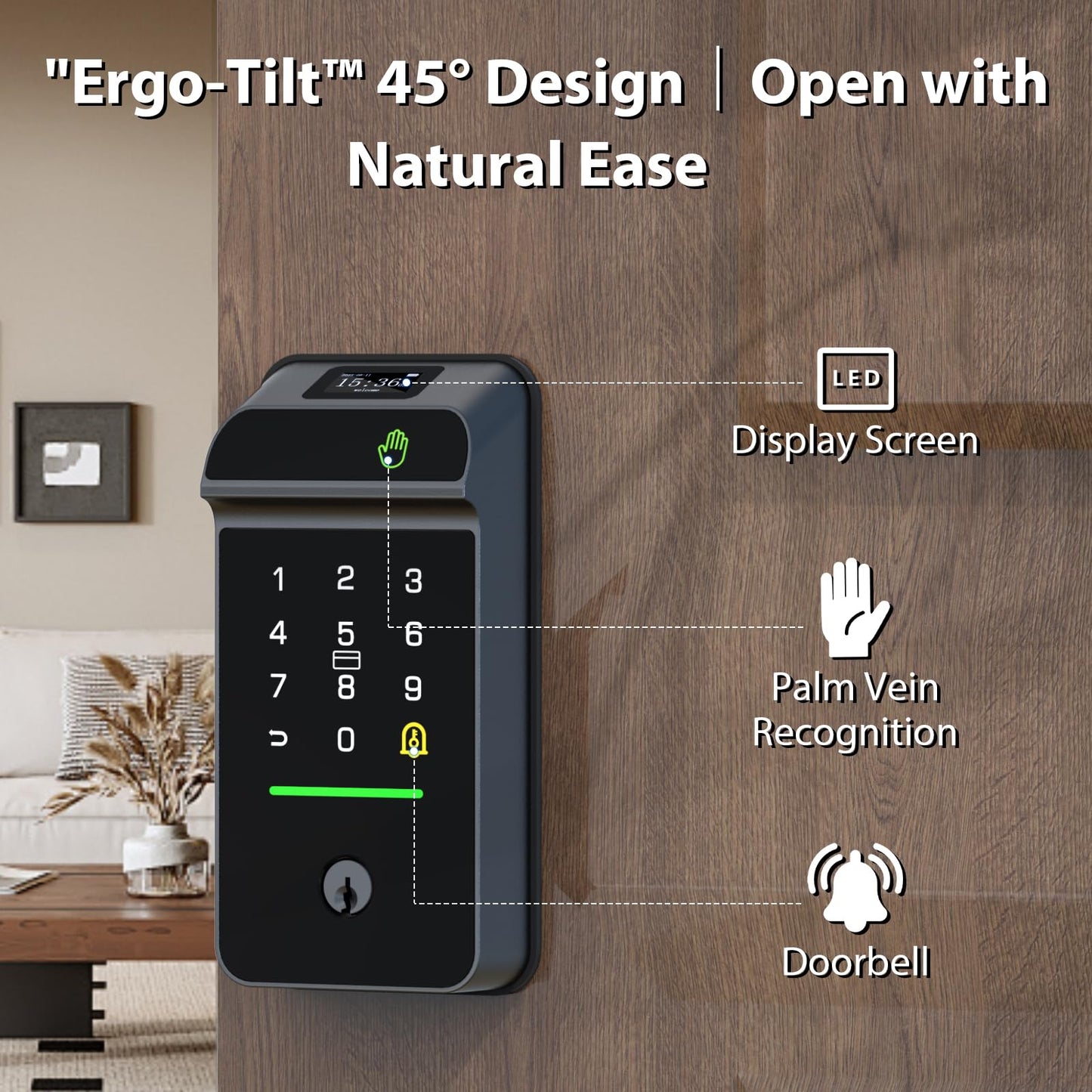 eLinkSmart Palm Vein Smart Door Lock Built-in WiFi, 6 in 1 Keyless Entry Door Lock with App Remote Alexa Control Auto Lock Rechargeable Battery, Waterproof Front Door Deadbolt No hub No Drilling