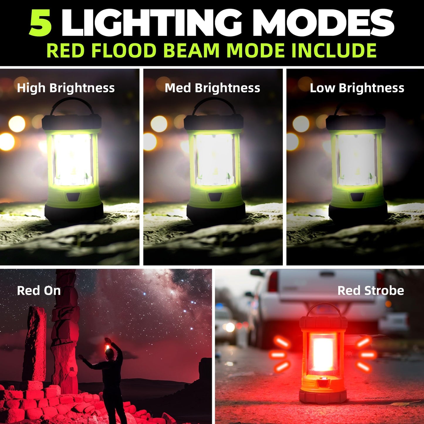 Favourlite Rechargeable Camping Lantern - 3000Lm, 5 Light Modes, 4400Mah Phone Charger, Waterproof, Pale Green, Model 001