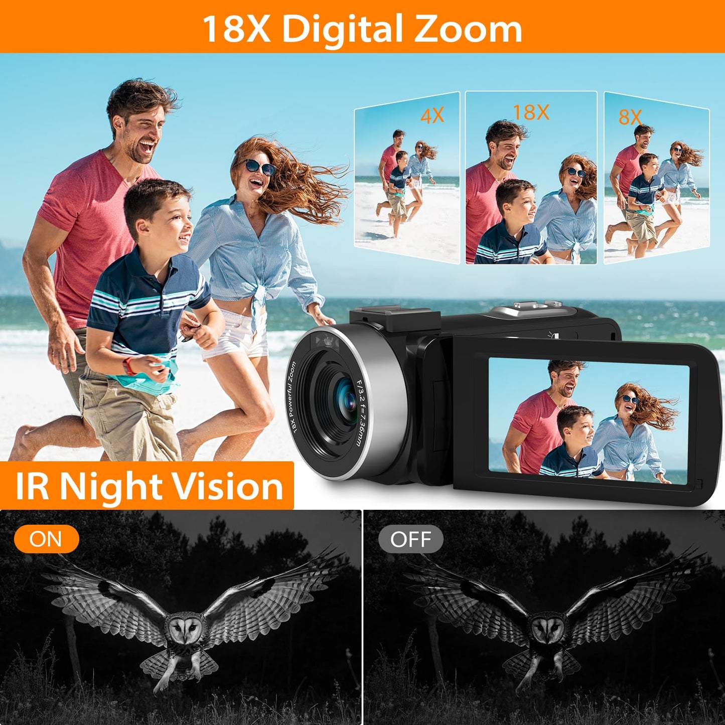 Muraux 6K Video Camera Camcorder Vloging Camera For Youtube 18X Digital Zoom 3.0 Touch Screen Wifi Camera With Microphone, 2.4G