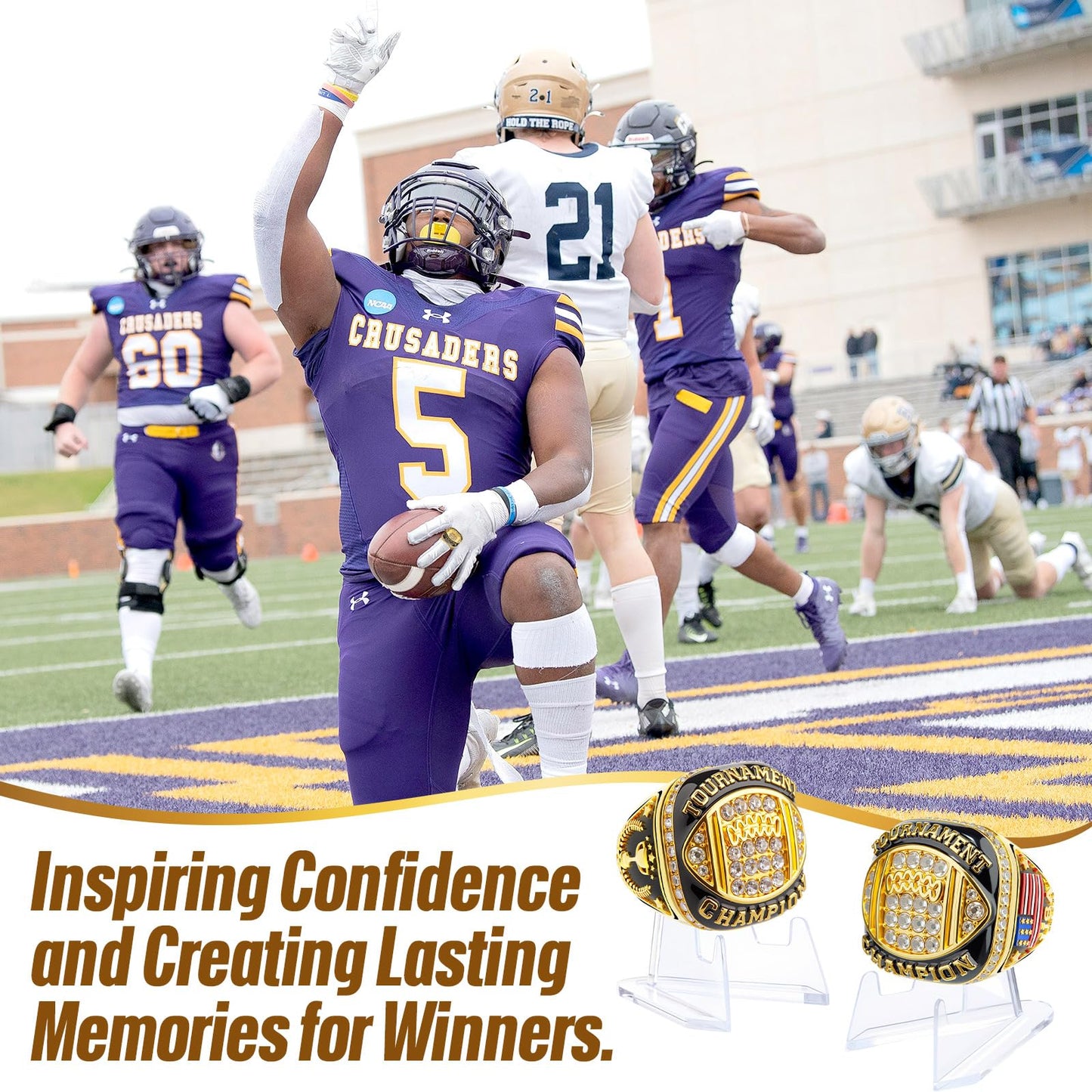 Misdary Football Championship Rings with Holder Most Valuable Player Greatest of All Time Gold Ring Award Gift Sports Team Prize