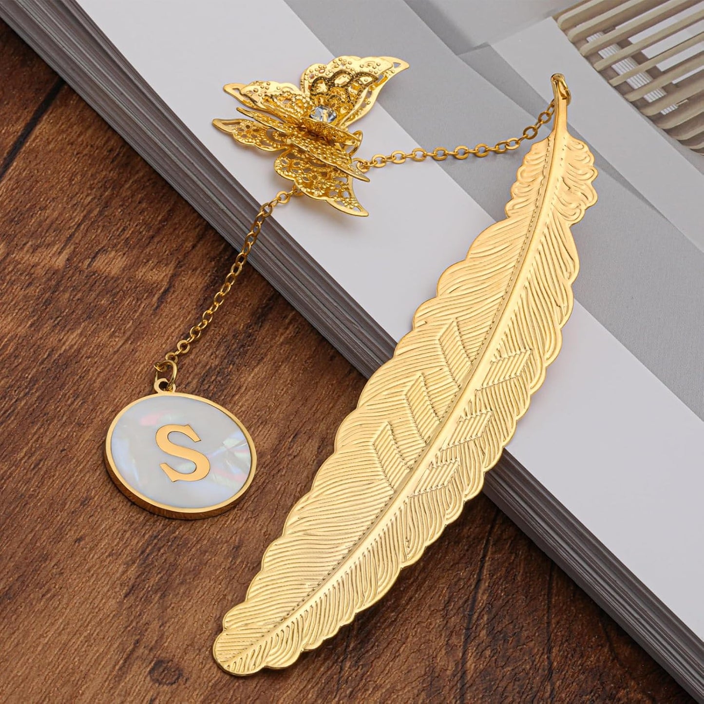 Personalized Initial Metal Butterfly Feather Bookmark for Women Girls Readers Book Lover Birthday Gifts for Women Her Teacher Girlfriend Wife Mom Sister Friend Daughter(J)