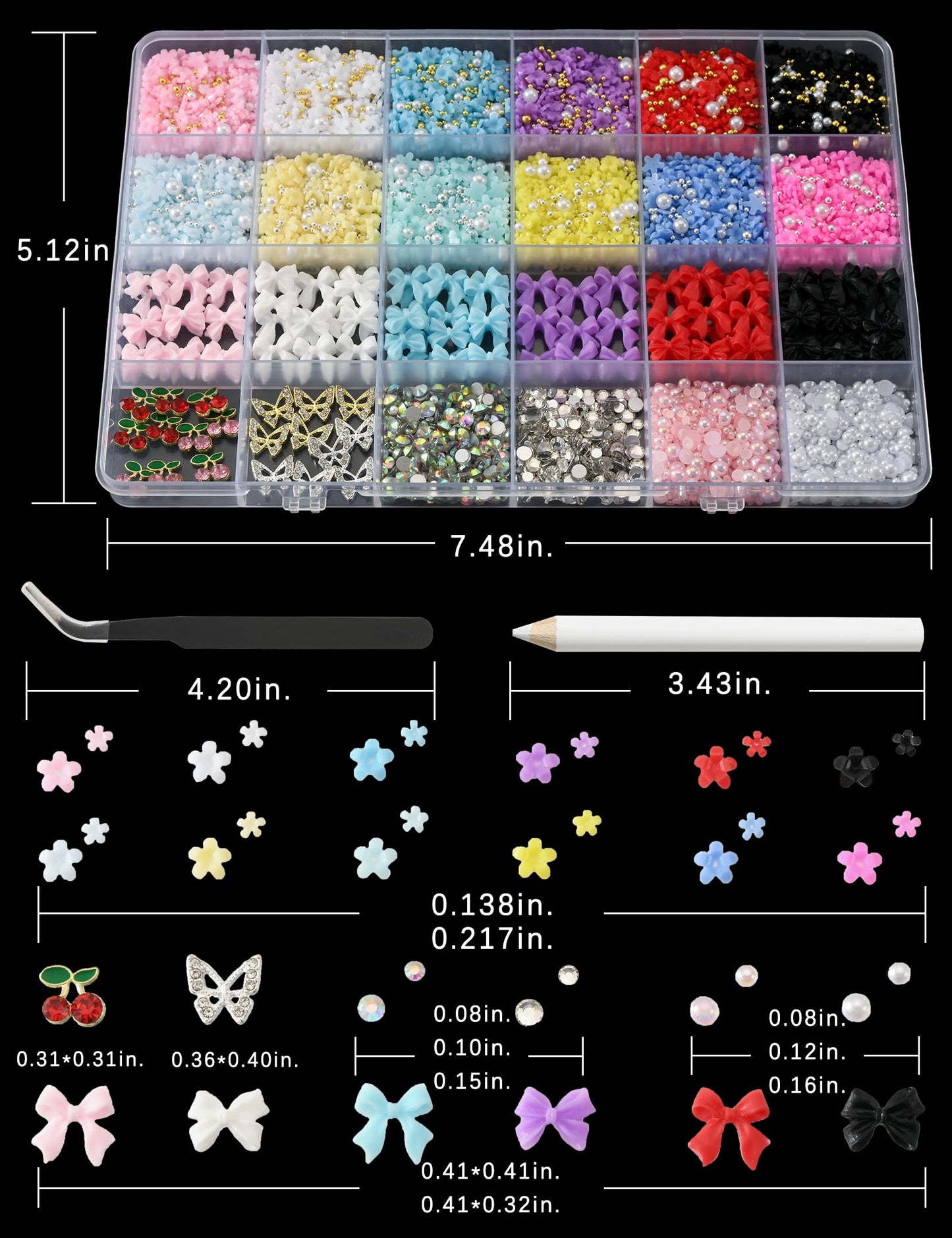3D Nail Charms and Gems 6000 Pcs Charms for Nails Design Resin and Metal Cute Nail Art Charms Nail Flowers Bows Cherry Butterfly
