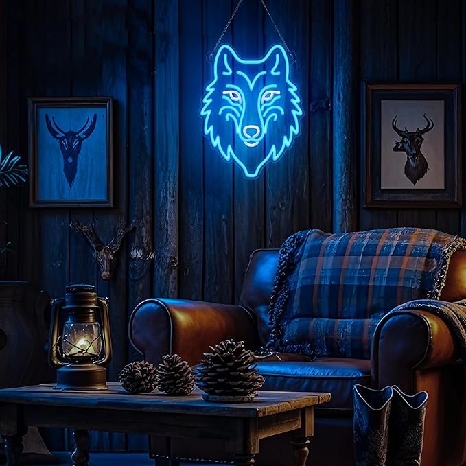 Wolf Neon Light, Dimmable LED Wolf Animal Neon Wall Sign USB Powered, Decorations for Bedroom Living Room Game Room Man Cave Home Birthday Gift for Boys Men