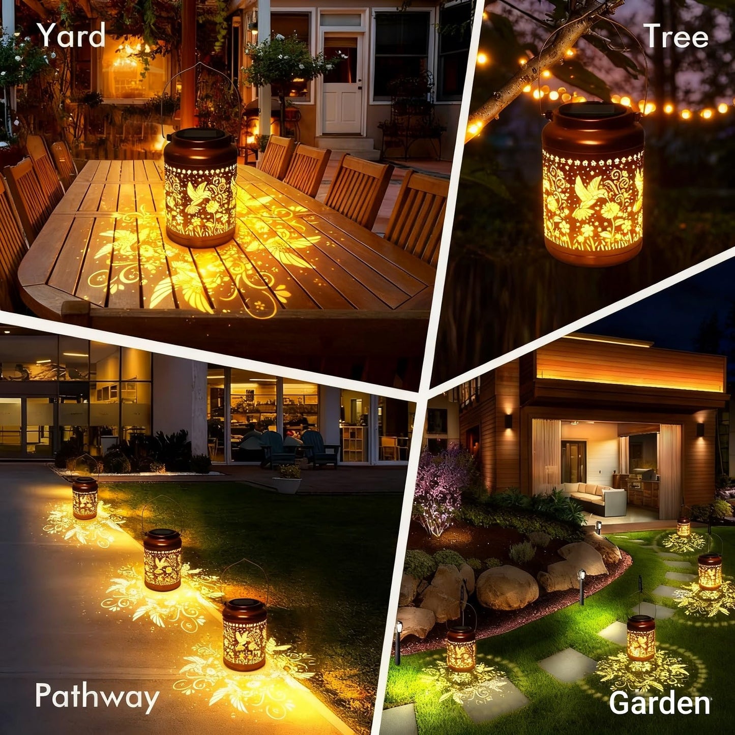 2 Pack Solar Lanterns Outdoor Garden Decor- Solar Lights Waterproof Hummingbird Decorative Gifts For Women Mom Grandma Hanging Metal Lights Gardening Gift For Outside For Yard  Patio  Backyard  Farm