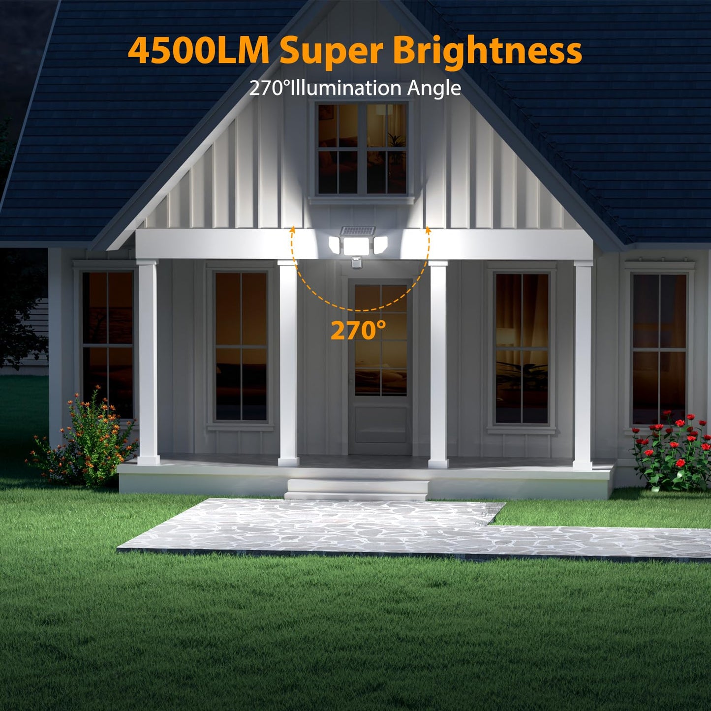 Onforu Solar Lights Outdoor, 3 Heads Motion Sensor Flood Lights, IP65 Waterproof, Remote Control, Black, Model BDTYD05, 4 Pack