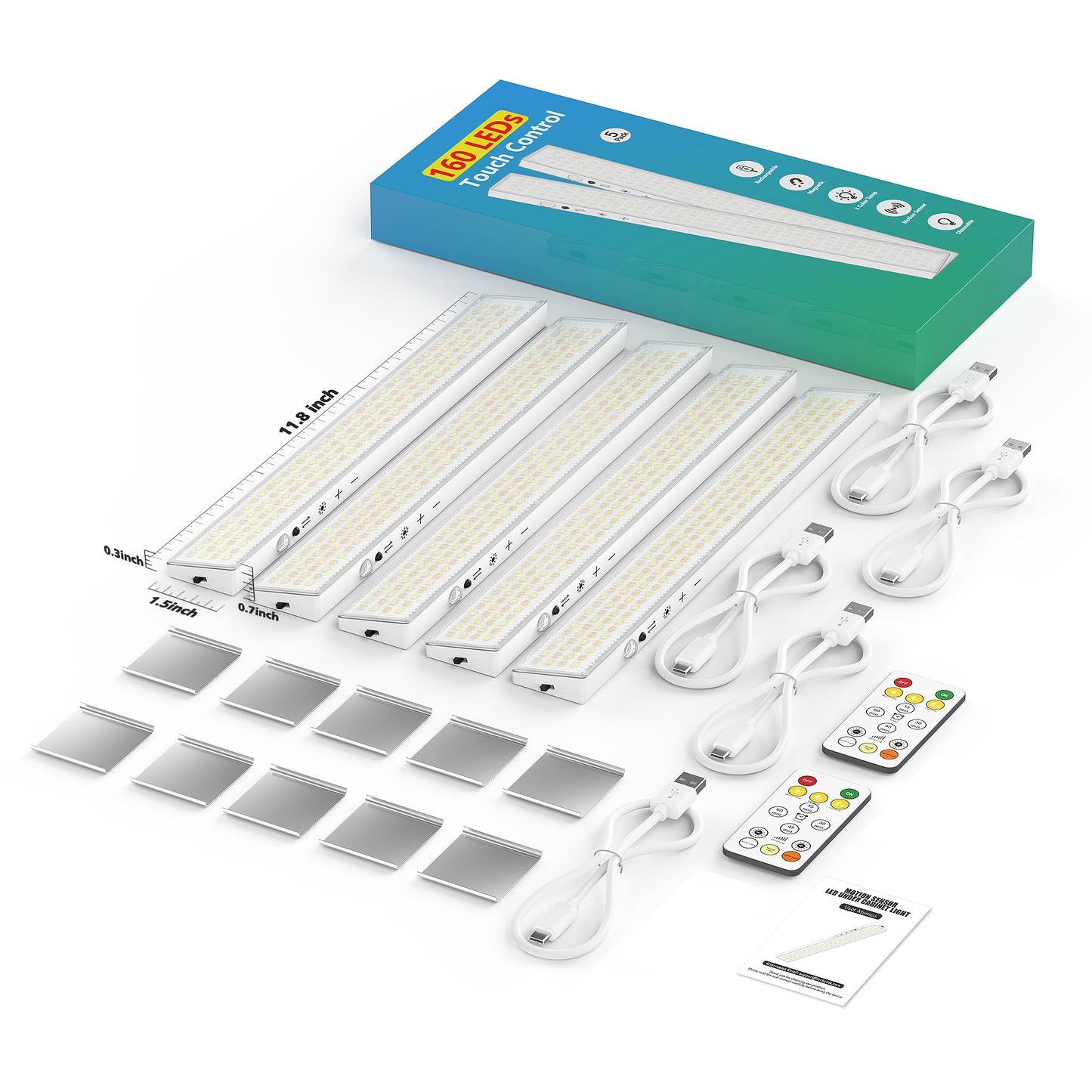 160Leds Touch-Control Under Cabinet Lighting W/4000Mah Battery  Cordless Motion Sensor Under Counter Lights For Kitchen  Magnetic Rechargeable Closet Lights - 5Pack/White  2025 Fall