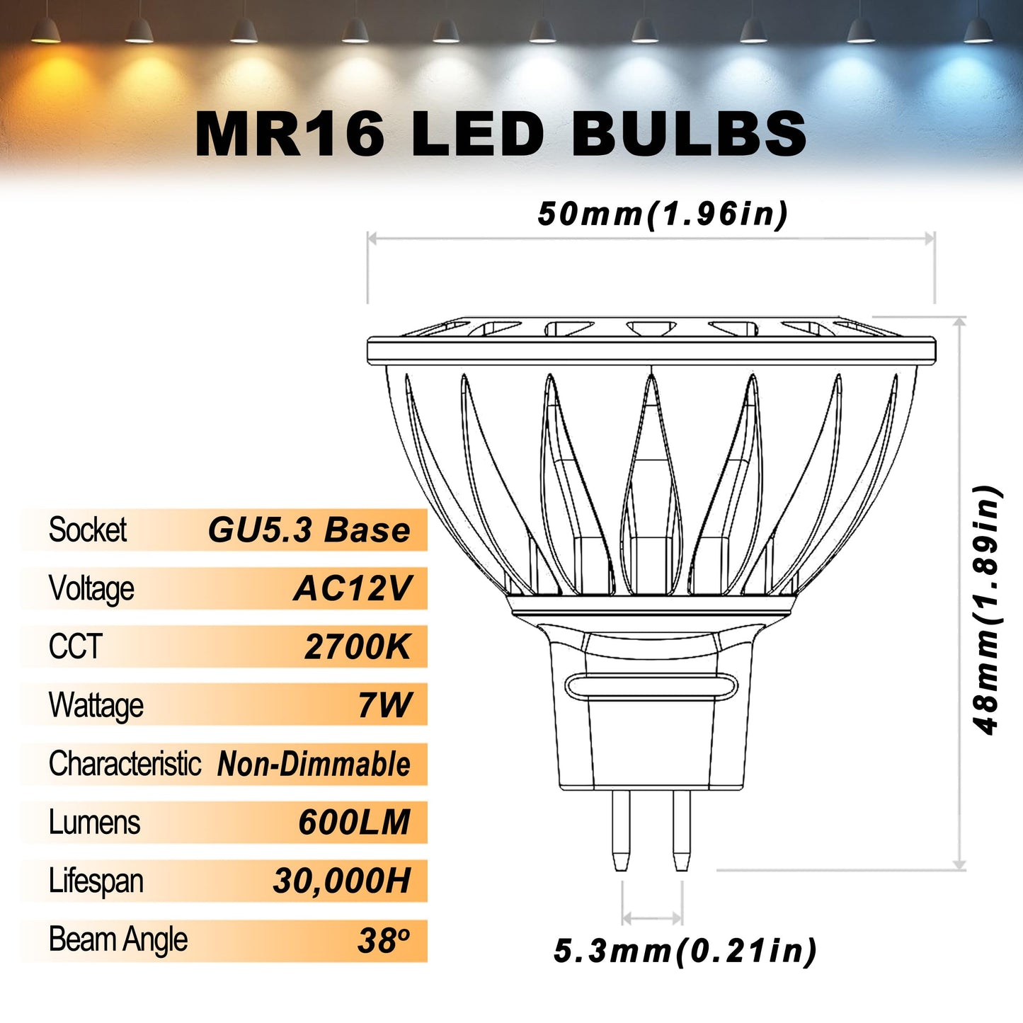 Alide Mr16 7W Led Bulbs Replace 50W 75W Halogen  Gu5.3 Mr16 2700K Warm White 12V Low Voltage Mr16 Bulb Spotlight For Outdoor Landscape Flood Track Recessed Track Lighting 600Lm 38 Deg 6 Pack