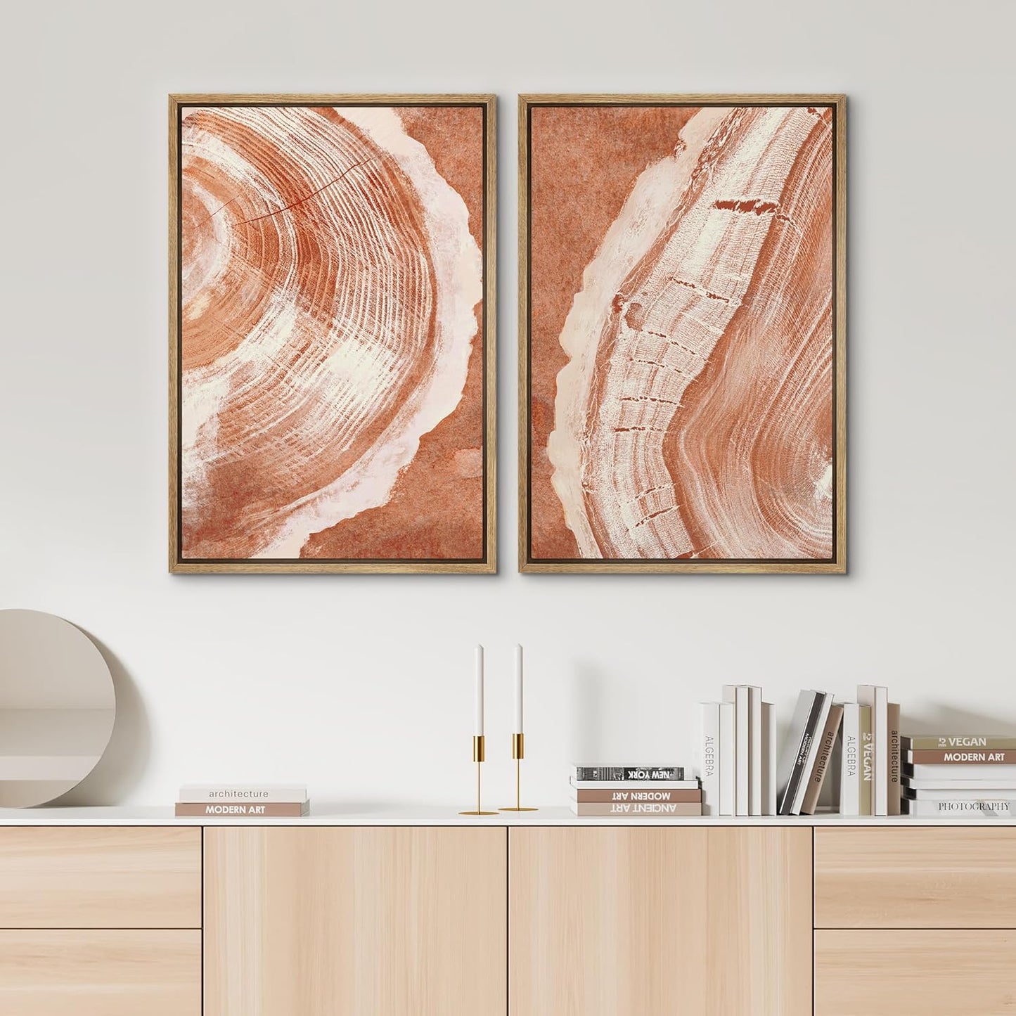 SIGNWIN Framed Canvas Print Wall Art Set Orange Closeup Wood Tree Ring Details Nature Wilderness Illustrations Modern Art Rustic Colorful Ultra for Living Room, Bedroom, Office - 16"x24"x2 Natural