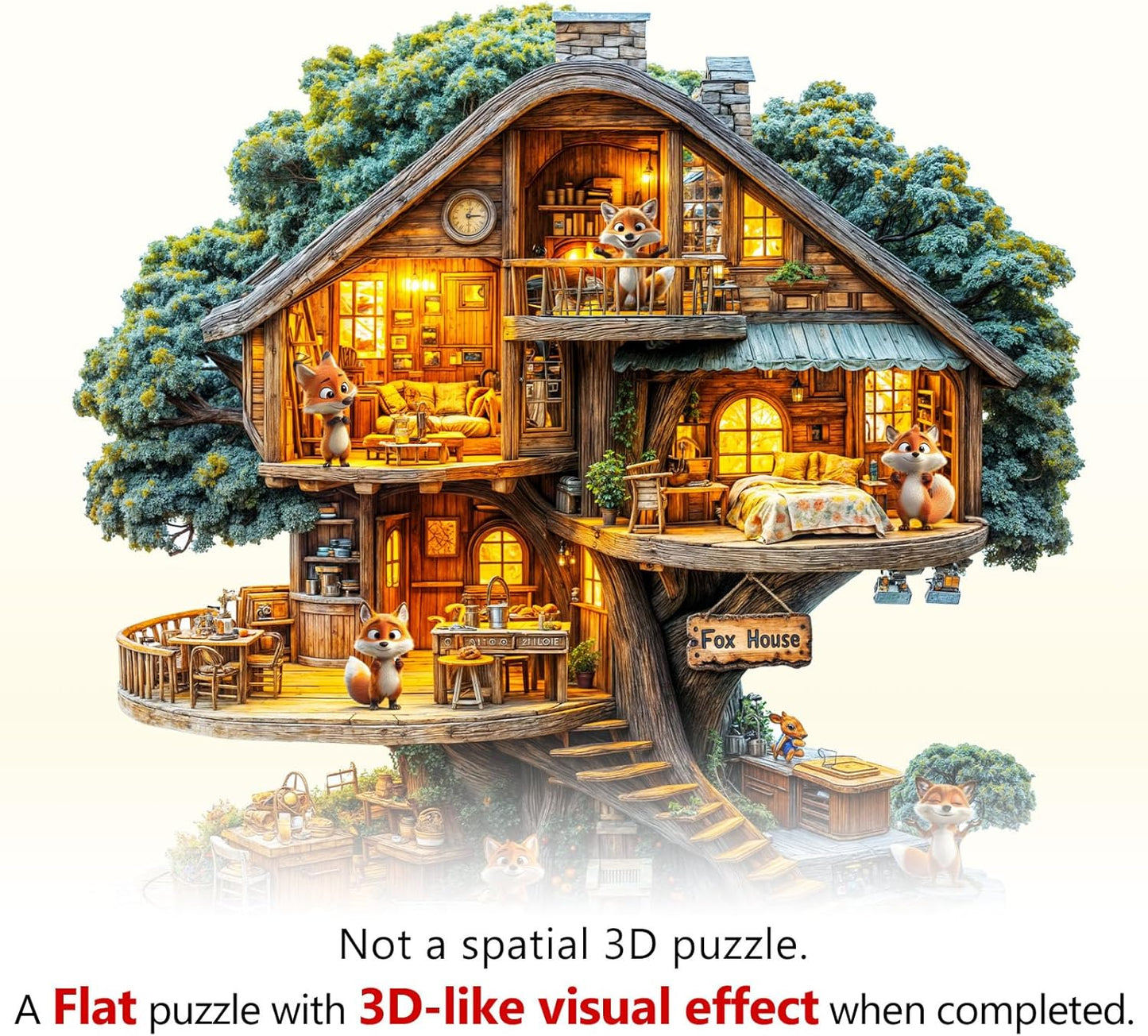 WOODBESTS Wooden Puzzles for Adults (270 Piece, L, 13.4 * 13.4in) Fox House Wood Puzzle Adult, Unique Wooden Animal Jigsaw Puzzles, Family Game and Birthday Gifts for Friend