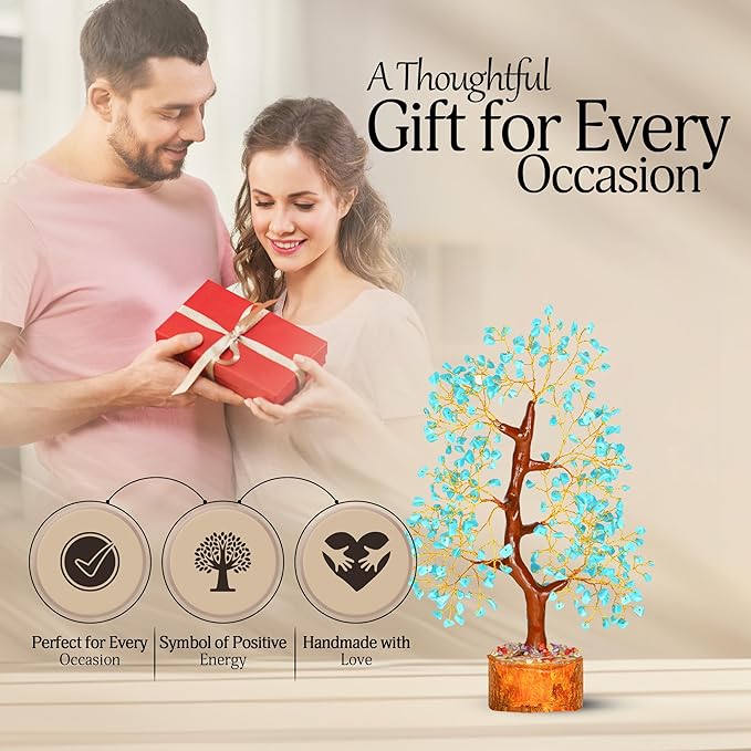 YATSKIA Tourquise Crystal Tree of Life - Turquoise Stone - Turquoise Decor - Stones and Crystals - Spiritual Room Decor - Gifts for Women - Good Luck Gifts