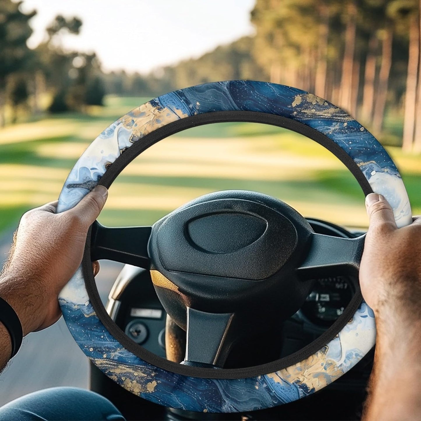 Blue Marble Print Golf Cart Steering Wheel Cover 13 Inch - 14 Inch Neoprene Golf Cart Steering Wheel Covers Stretchable Golf Cart Accessories for Club Car Machine Washable