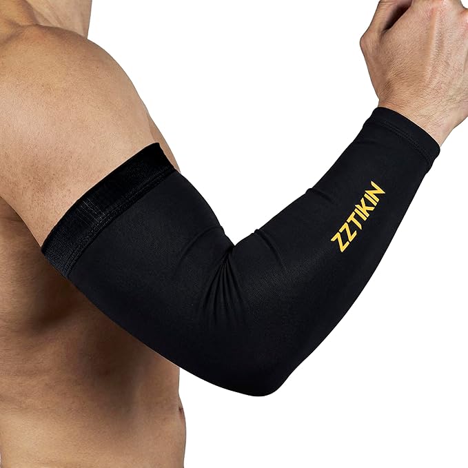 ZZTIKIN Compression Arm Sleeves(2 Pieces), Black, Anti-Slip Silicone Gripper, Sports Performance