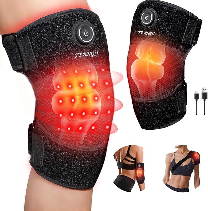 FEANGLI Red Light Therapy for Knee, Heated Knee Brace for Pain Relief, Cordless Infrared Light Therapy Knee Wrap, Infrared...