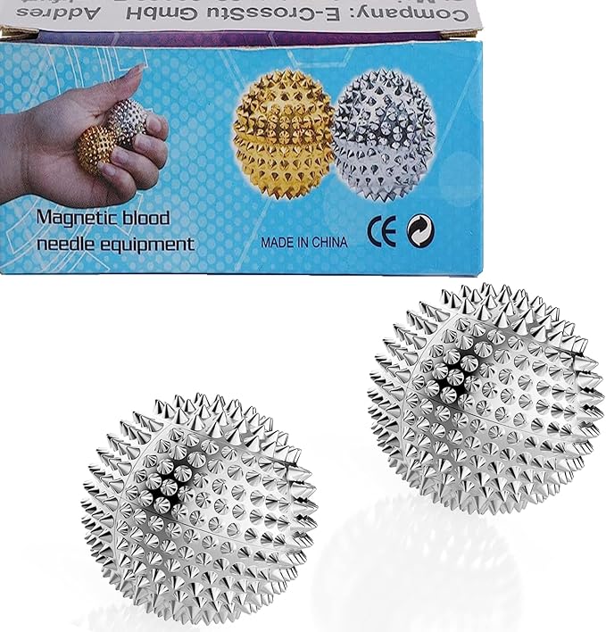 GRUNIL Spiky Massage Ball, Magnetic Balls, Hand Massage Ball Silver Ball 1 Pair, Hand Acupuncture Ball Massage for Adult a...