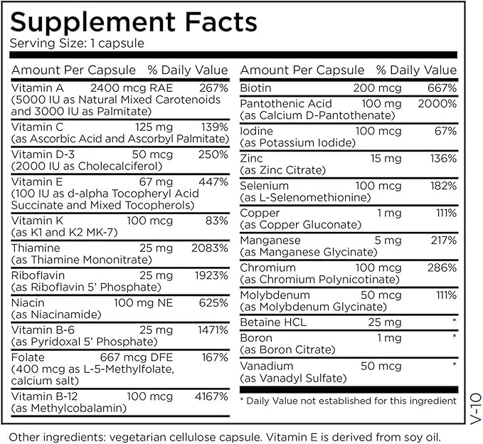 Metabolic Maintenance The Big One Plus Vitamin D 2000 IU - Once Daily Iron-Free Multivitamin Mineral - Folate, B Vitamins, Biotin + Antioxidants, Immune Support Nutrients Vitamin A + C (90 Capsules)