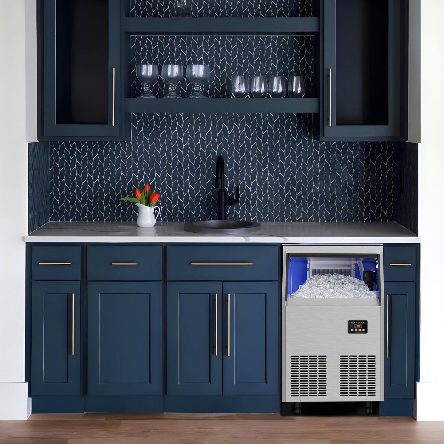 Coolski Commercial Ice Maker Machine 200LBS/24H, Under Counter Ice Maker with 35LBS Storage Capacity, Stainless Steel Ice Machine for Restaurant Home Bar, DOE