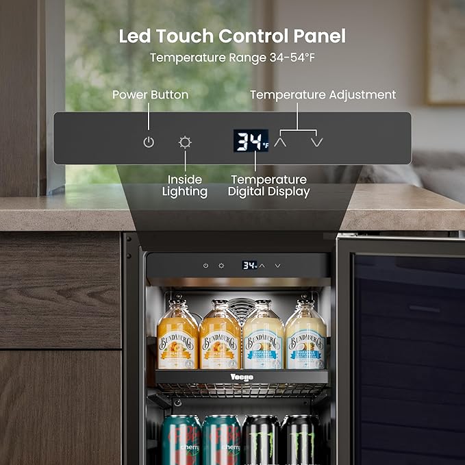 Yeego 15 inch Beverage Refrigerator,100 Cans Beverage Fridge with Lock & Auto Defrost, Stainless Steel Indoor/Outdoor Refrigerator Freestanding or Under Counter Beverage Cooler for Soda, Beer, Wine