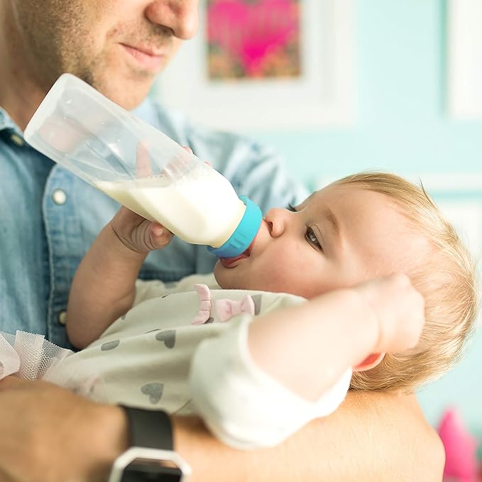 Evenflo Feeding Classic Clear Plastic Standard Neck Bottles for Baby, Infant and Newborn - Teal/Green/Blue, 8 Ounce (Pack of 12)
