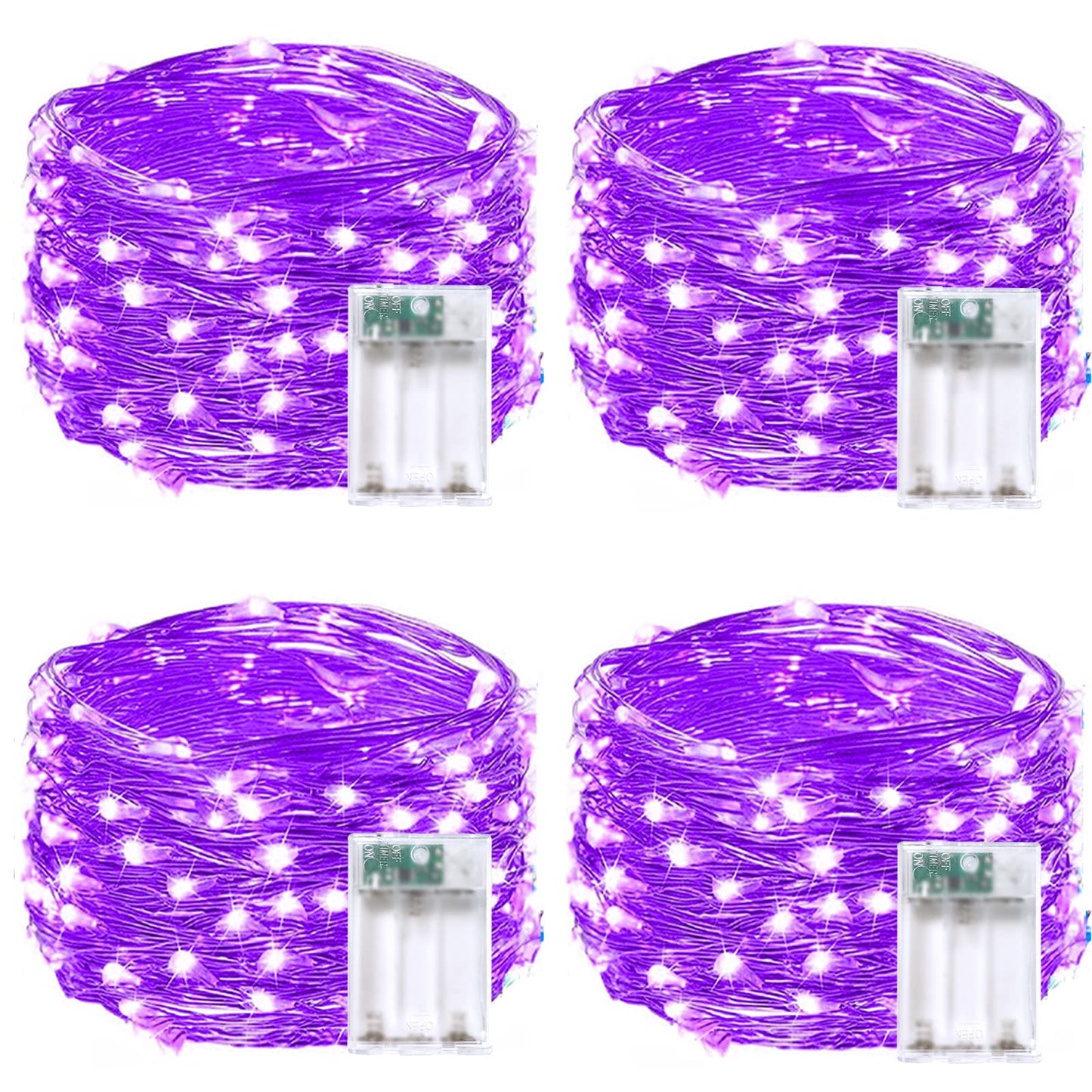BOSSERN 4 Pack Fairy Lights 60LED Battery Operated 20FT Waterproof Indoor Outdoor Halloween Decor Purple DCHD-04-Purple