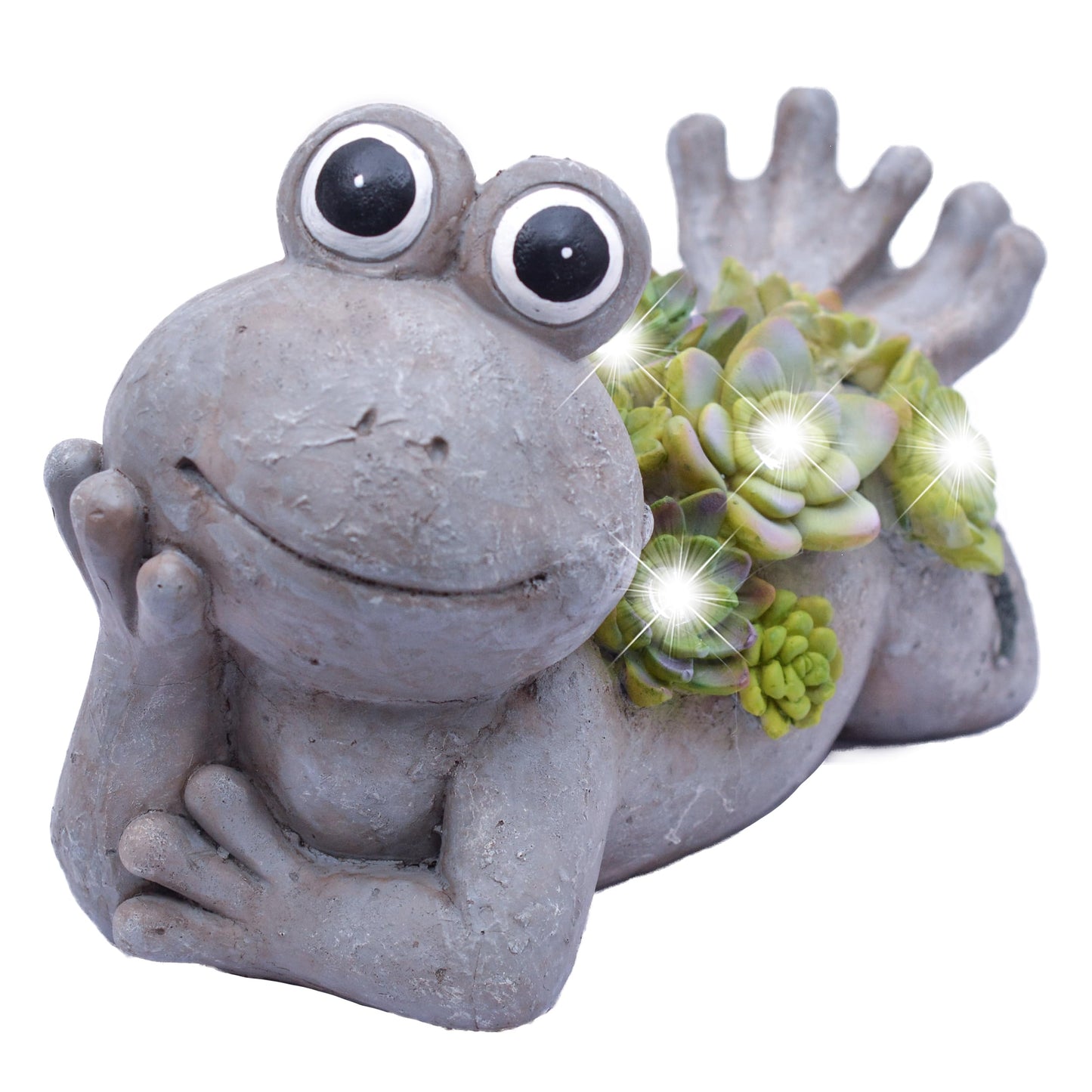 TERESAS COLLECTIONS Frog Garden Statue with Solar Light, Waterproof Resin, 5.5in, Gray, Cute Decor for Indoor/Outdoor