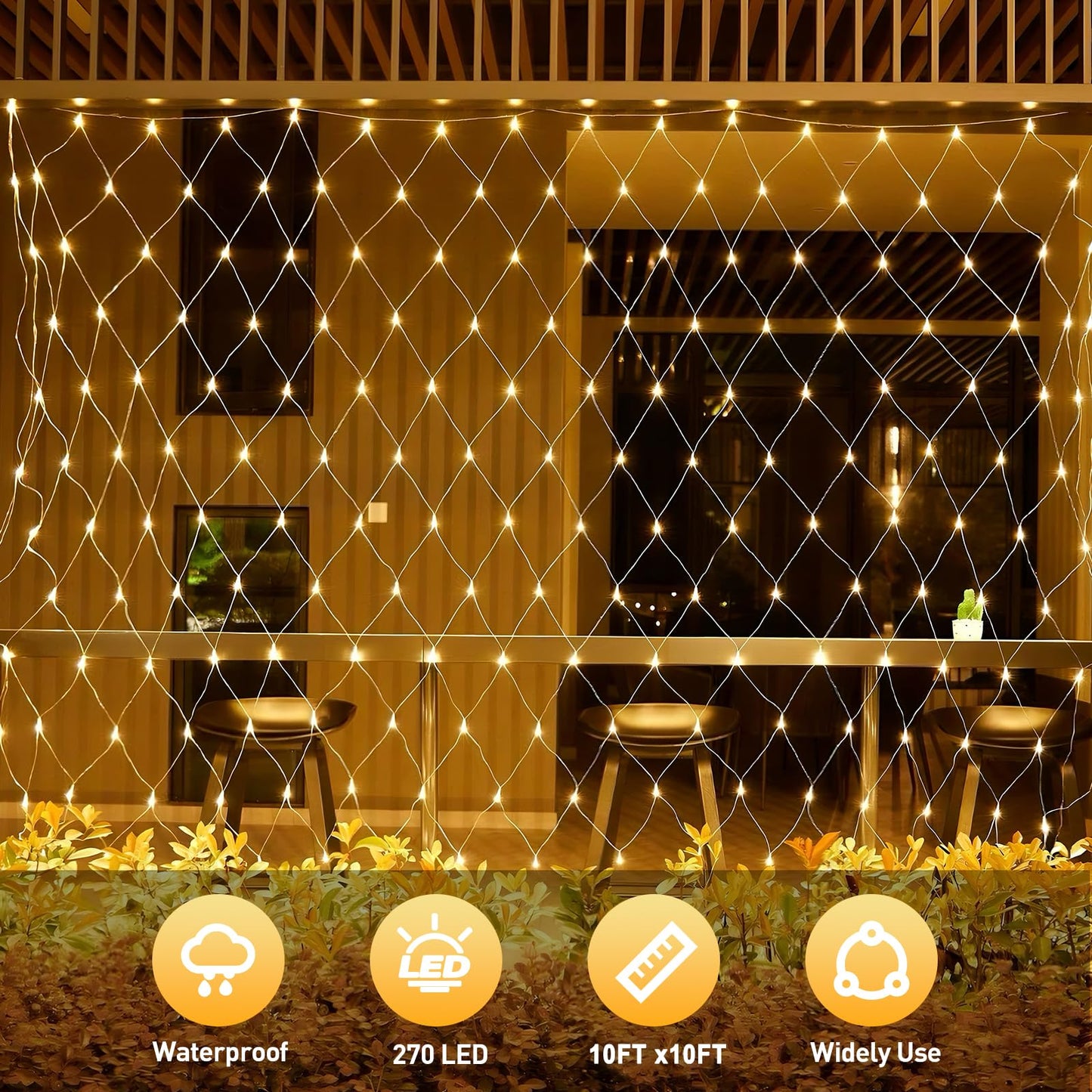 Leisure World LED Net Lights 10FT x 10FT Warm White with Remote, 8 Modes for Outdoor Decorations