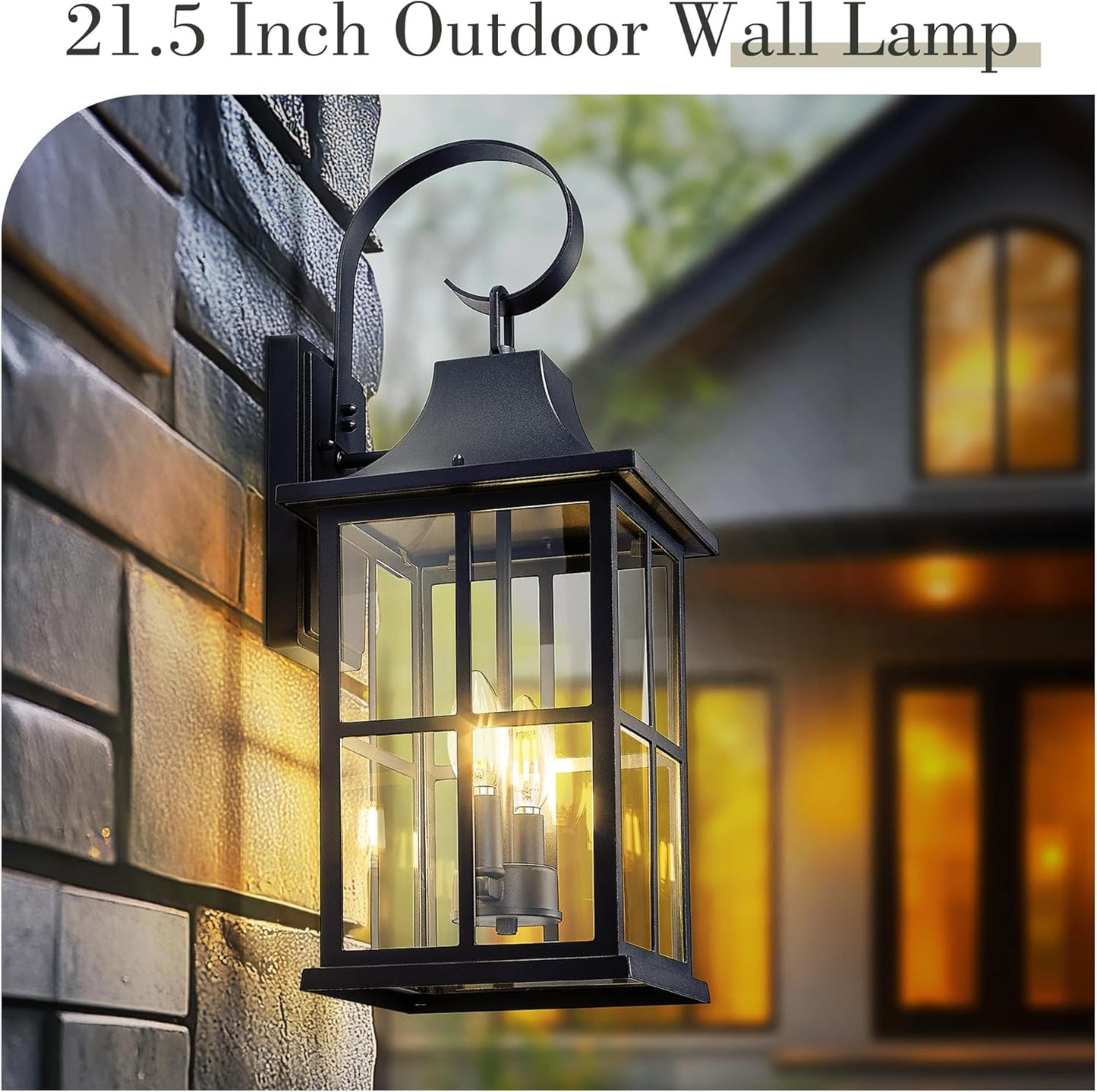 Emliviar 21.5" Large Wall Mounted Light Fixture, Classic Black Exterior Light Fixture 2-Light with E12 Base, Porch Lighting with Clear Glass Shade, YXE306B-M BK