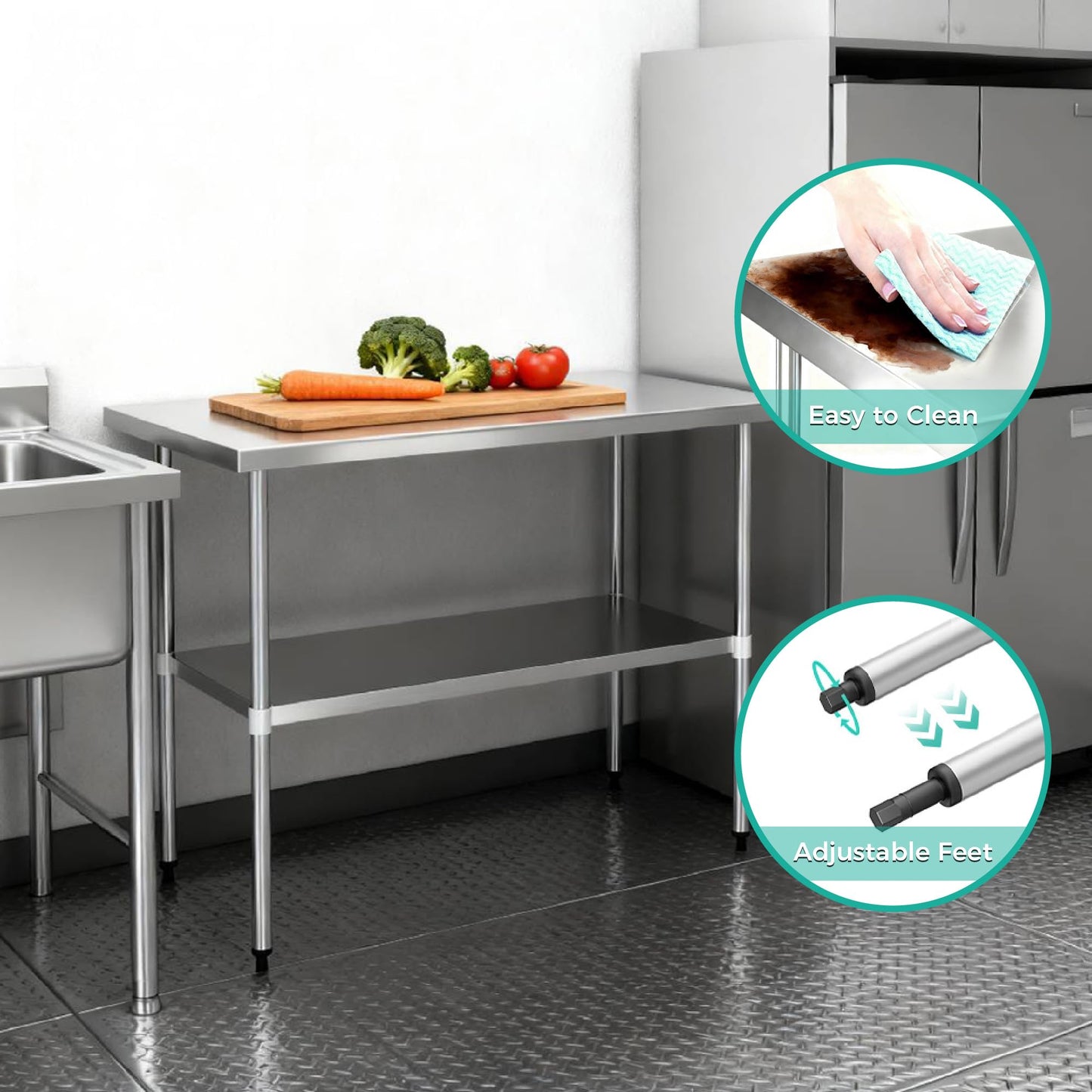 Okeyolive Stainless Steel Work Table 18 x 72 Inch, NSF Commercial Prep Table with Undershelf, Heavy Duty Food Prep Workstation