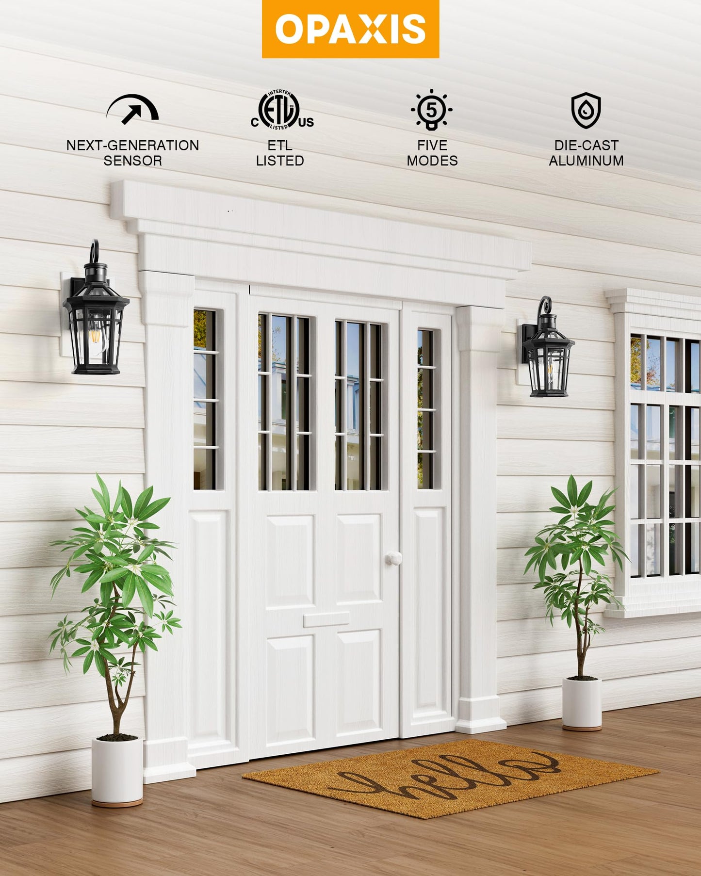 Opaxis Motion Sensor Outdoor Wall Lights  Black Dusk To Dawn Porch Light Wall Mount  Exterior Lighting Fixtures  Outdoor Wall Sconce Lantern With Adjustable Sensor Range  Coach Lights For Garage Patio