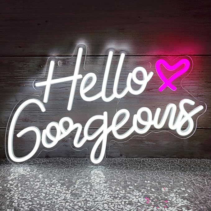 Hello Gorgeous Neon Signs Hello Beautiful LED Neon Lights Dimmable LED Light Sign for Home Wedding Birthday Backdrop Bacel...