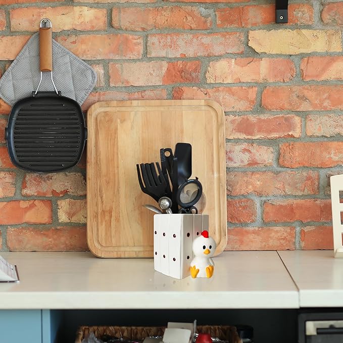 Chicken Utensil Holder | Kitchen Crock Storage | Chicken Stuff Print Accessories Decoration | Cute Chicken Gifts for Women | Gallina Pollo Animal Rooster Decor | Countertop Chick Stuff Vase