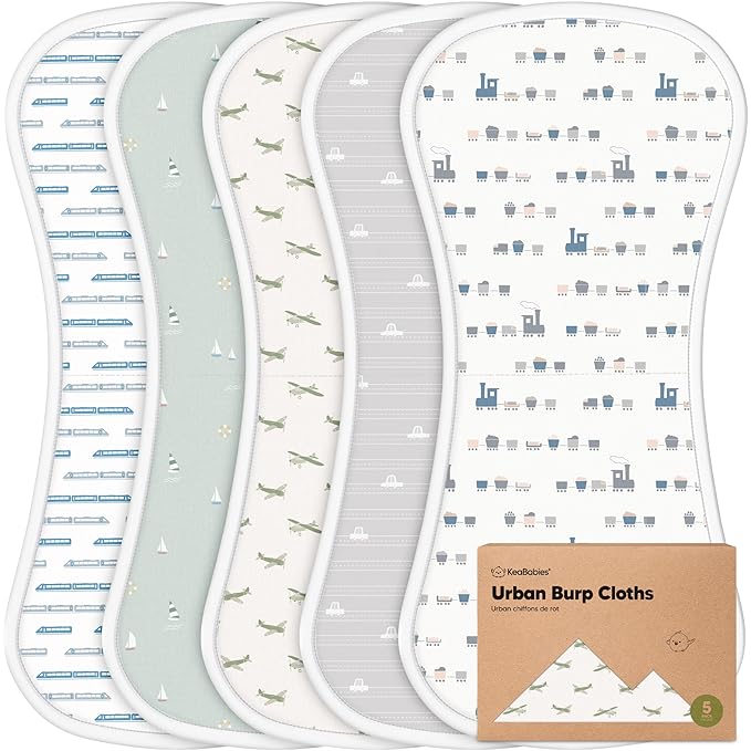 Organic Burp Cloths Baby Boy & Girl - 5-Pack Super Absorbent Cotton Burping Cloths for Babies, Soft & Plush Newborn Spit Up Rags, Infant Towels for Milk Spit Up, Unisex, Large 21" x 10" (Vessels)