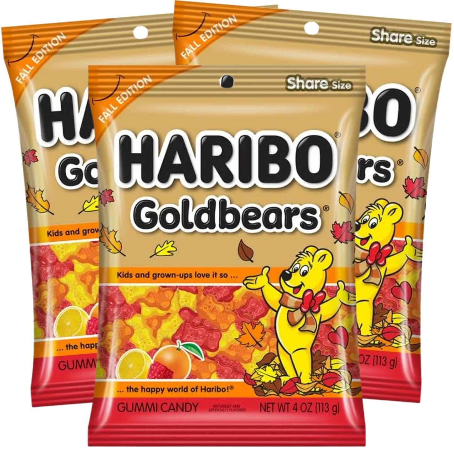 Haribo Goldbears Fall Edition - Pack of 3 Bags (4 oz Each) - Red  Orange & Yellow Gummy Bears - Autumn Seasonal Candy - Fruity Chewy  for Fall Parties  Candy Bowls  Halloween & Thanksgiving