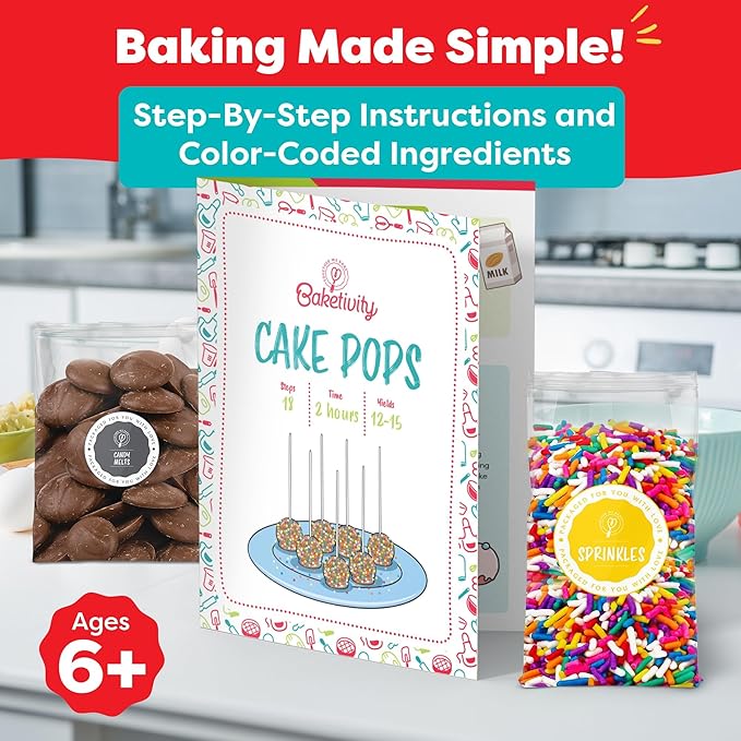 Baketivity Baking Kit Bundle – DIY Jumbo Yum&m Cookies & Delicious Cake Pops – Kids Baking Set with Pre-Measured Kosher Ingredients, Illustrated Recipes & Video Tutorials – Fun Activity for Ages 6-12+