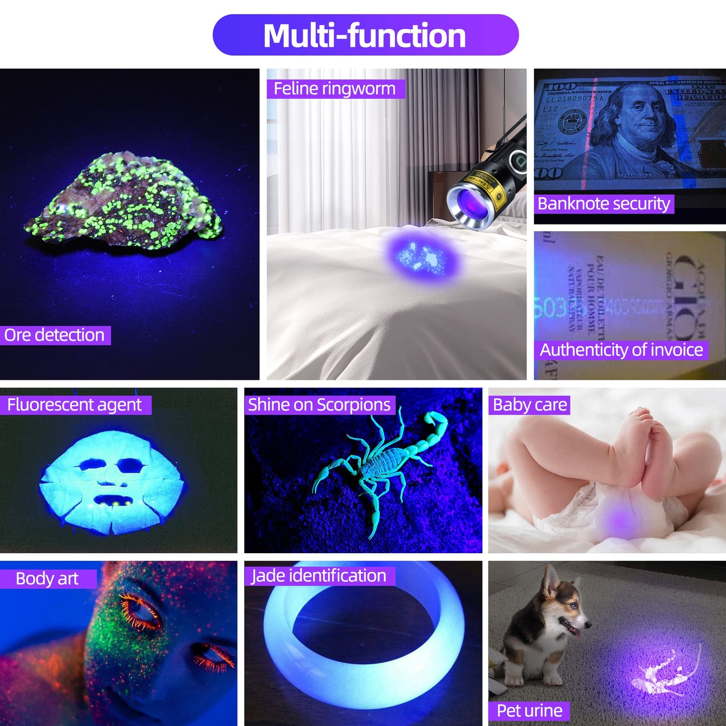Darkdawn Uv 395Nm Flashlight - Usb Rechargeable Mini Blacklight, Aluminum, D15 Model, Ideal For Cat Urine Detection And Stain Identification