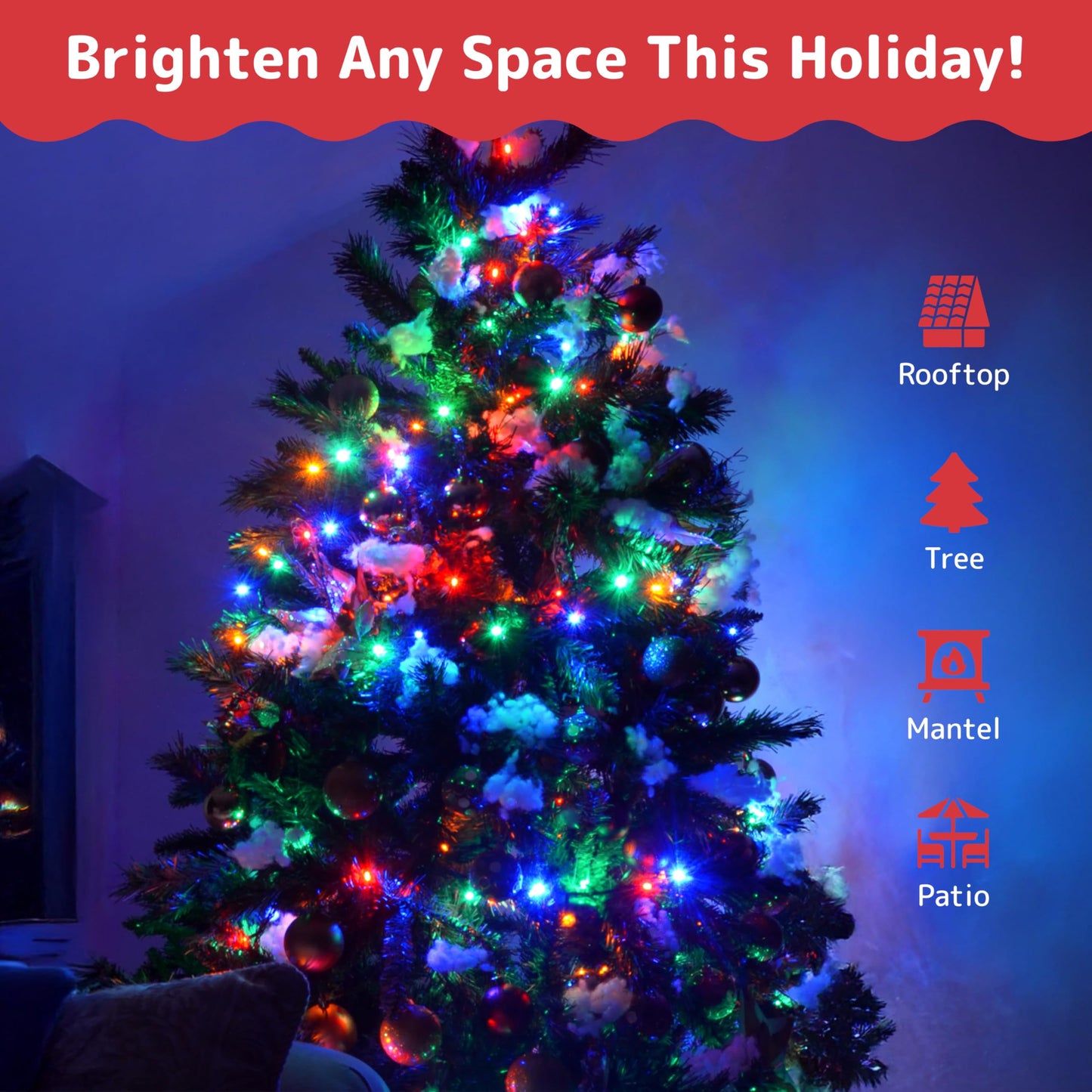 Prextex Christmas Lights - 40Ft Waterproof Multi-Color String Lights With 200 Twinkle Lights For Indoor/Outdoor Use