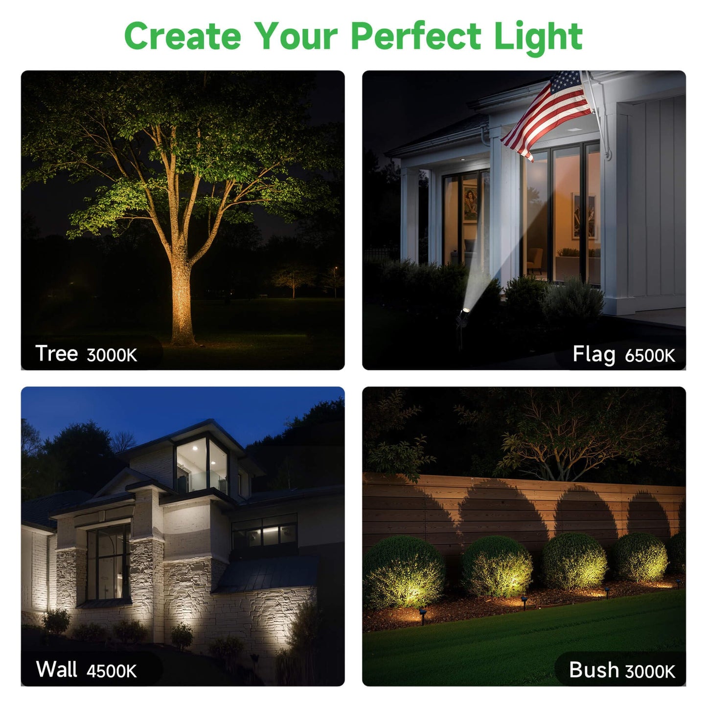Varmtalys Solar Spot Lights Outdoor, Adjustable Angle Waterproof Landscape Spotlight, All Night LED Uplights Separate Panel, Warm & Daylight Selectable (3000k/4500k/6500k) for Tree Yard Garden 2 Pack