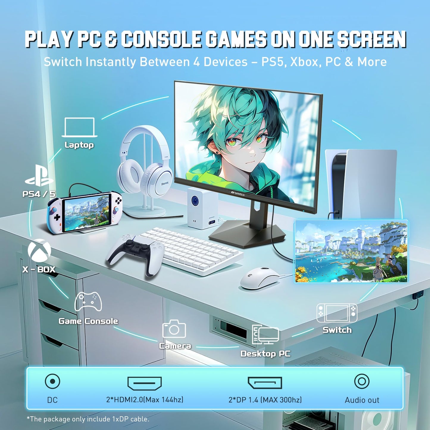 SANSUI 27 inch WQHD 200Hz 180Hz Gaming Monitor 2560×1440P-AMD FreeSync 1ms DCI-P3 95% Fast IPS Computer Monitor,Height Adjustable Vertical/Horizontal Rotating, 2×DisplayPort/HDMI 丨HDR丨Low Motion Blur