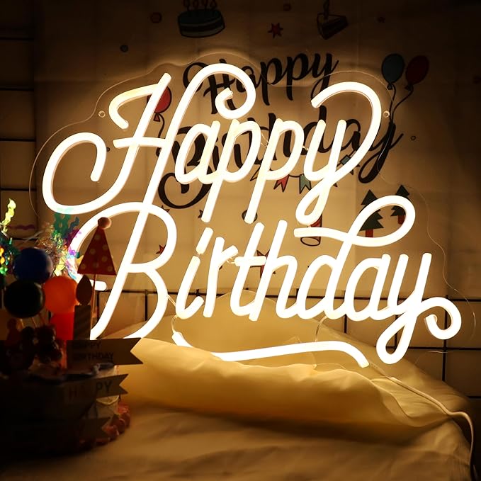 Happy Birthday Neon Sign For Backdrop Birthday Decorations LED Neon Light Signs for Birthday Led Light Up Sign Party Decor...