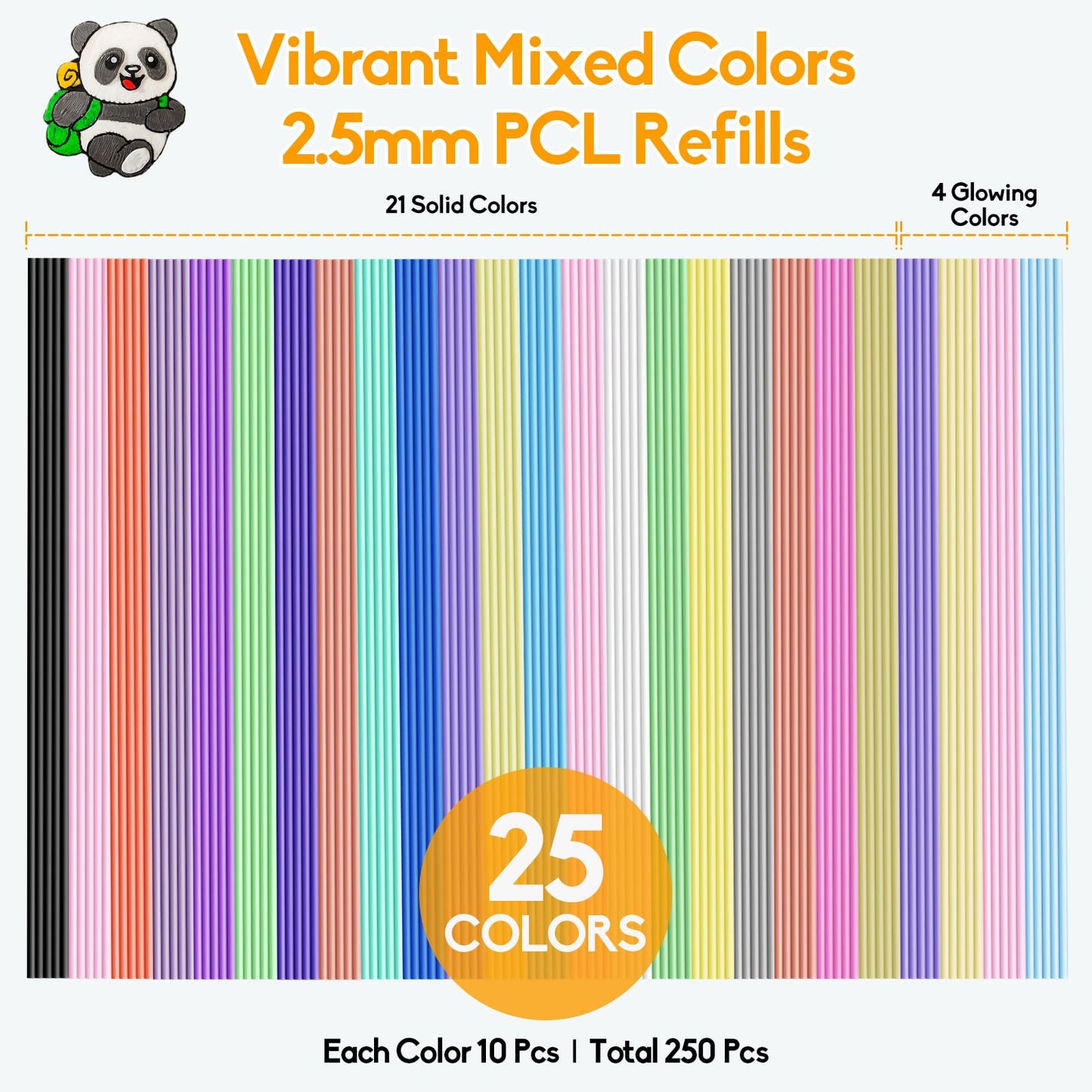 Yungden 250Pcs 3D Pen Refills Pack For 3Doodler Start+ Pen, 25 Colors 2.5Mm Pcl Low Temperature 3D Pencil Filaments, Not Compati