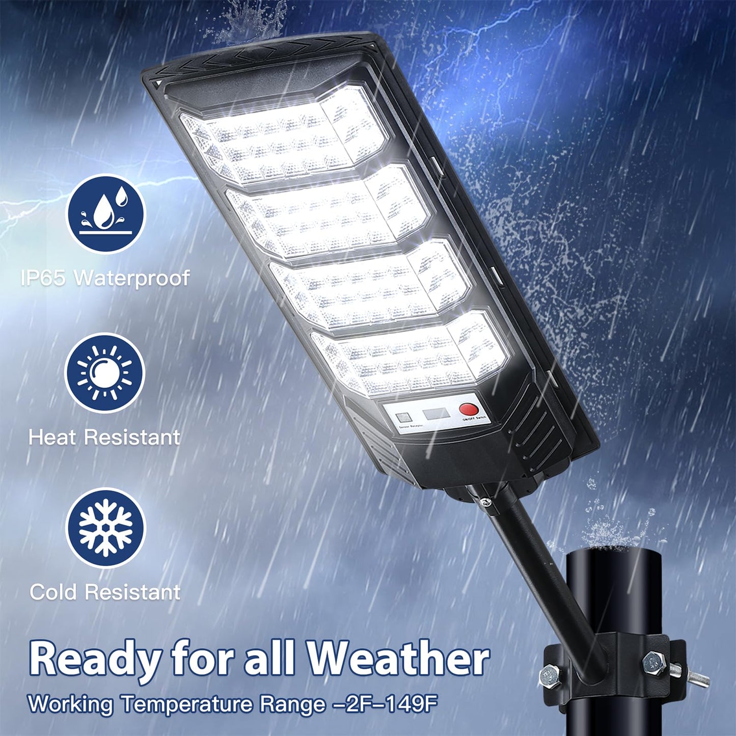 2 Pack Solar Street Lights Outdoor Waterproof  20000Lm 6500K Led Solar Motion Sensor Light Outdoor  Dusk To Dawn Flood Lights Remote Control  Commercial Area Parking Lot Light