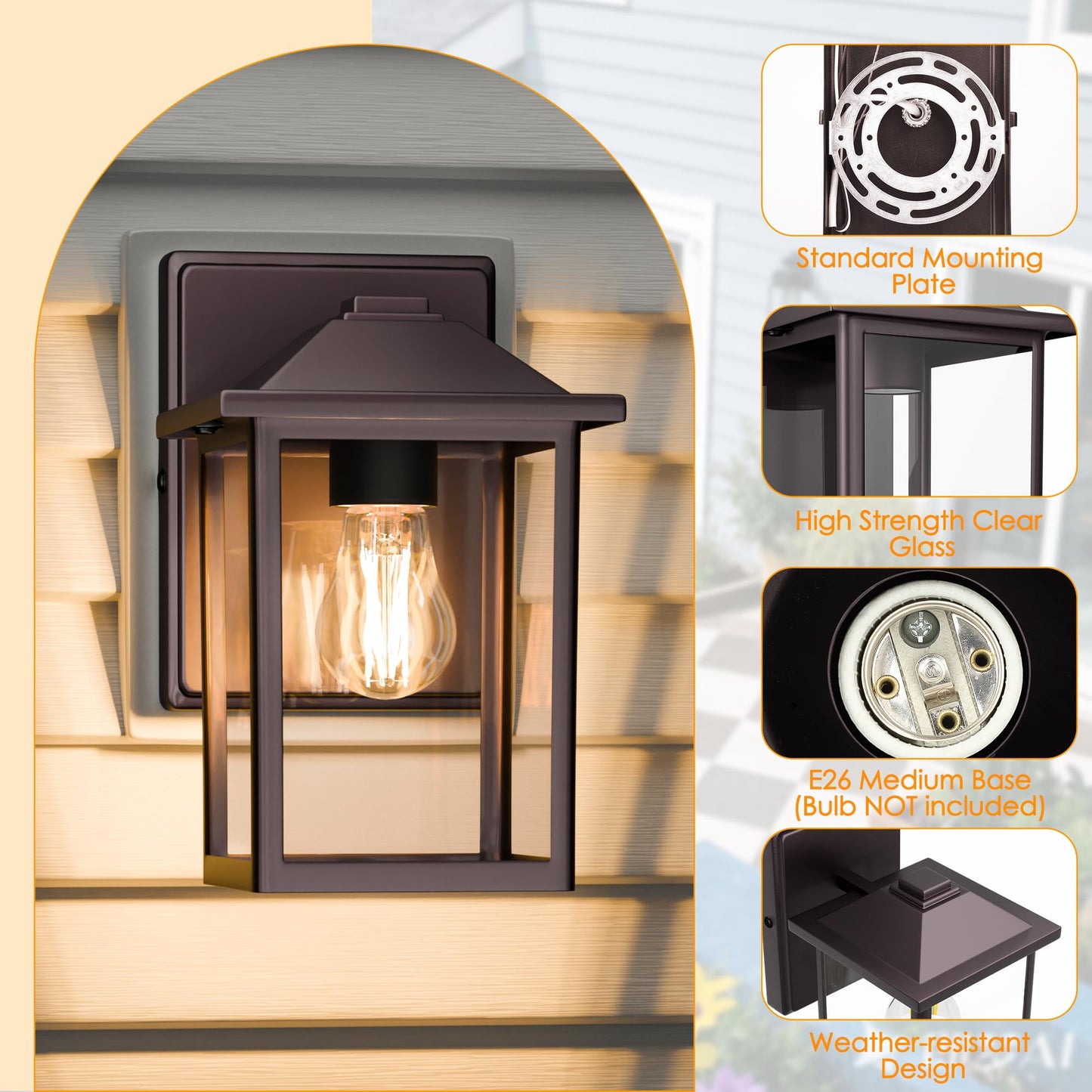 Matameye Outdoor Wall Lantern  Exterior Waterproof Wall Sconce Light Fixture  Dark Chocolate Front Door Mounted Lighting With Glass  Anti-Rust Porch Lamp