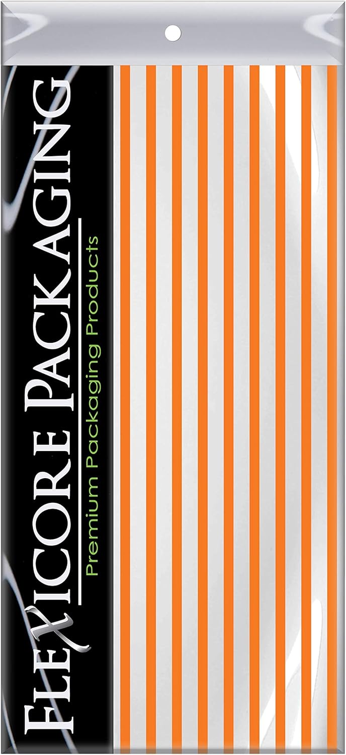 Flexicore Packaging Orange Pin Stripe Print Gift Wrap Tissue Paper Size: 15 Inch X 20 Inch | Count: 100 Sheets | Color: Orange Pin Stripe