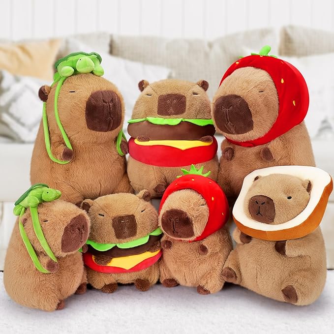 Achwishap Capybara Plush,Cute Plushies Capybara Stuffed Animal,Capybara Plush Toys,Kawaii Plush Stuffed Toy with Strawberry Hat Plushie Gift for Kids Adults Birthday(Capybara with Strawberry Hat,12”)