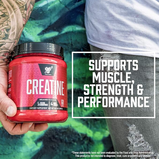 BSN Micronized Creatine Monohydrate Powder, Unflavored, 2 Months Supply-60 Servings, 10.9 ounce