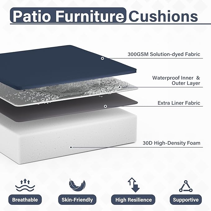Patio Chair Cushions 22 X 22 X 4 Inch Waterproof Outdoor Seat Cushions for Patio Furniture, Outdoor Sofa Couch Pads with Ties & Handle, Set of 2, Navy Blue