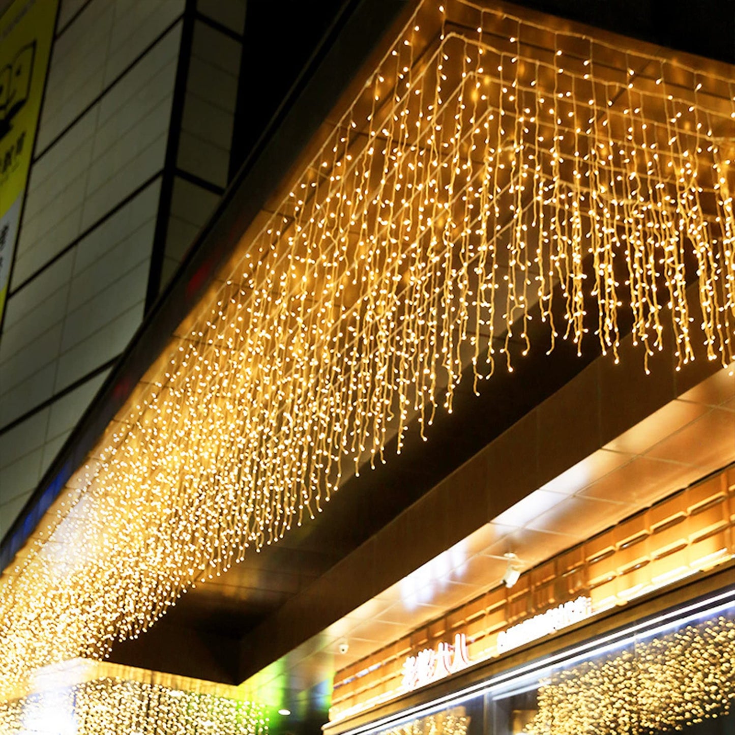 kemooie 400 LED Outdoor Curtain Lights, Warm White, 26.2FT x 3.3FT, 8 Modes, Model HB-400CCOI