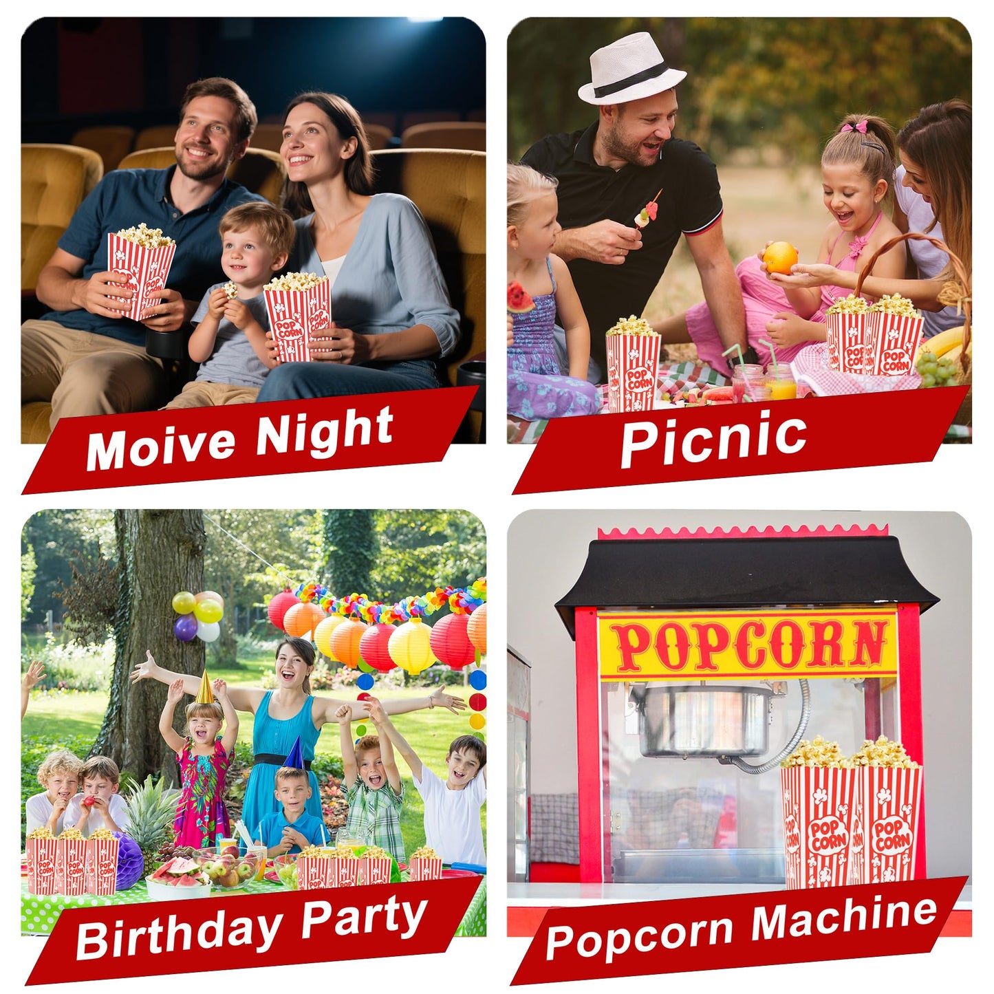 Homrelaxy 24 Pcs Popcorn Boxes, Large Capacity Popcorn Containers Buckets for Pop Corn Machine, Movie Night, Cinema, Carnival, Party, Concessions